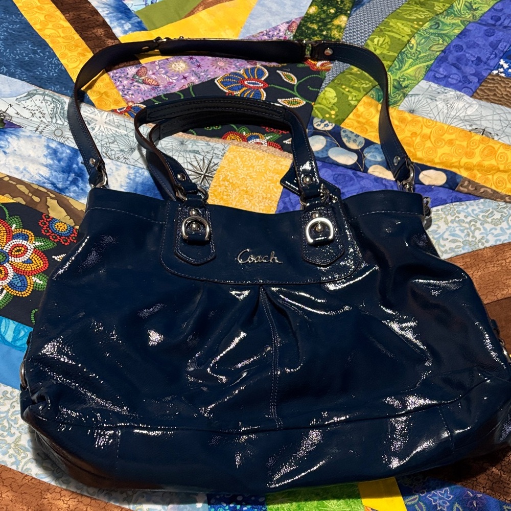 Coach Dark Blue Patent Leather Shoulder Bag